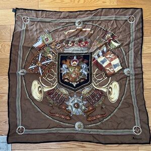 Aquascutum Brown Silk Scarf with Heraldic Motif